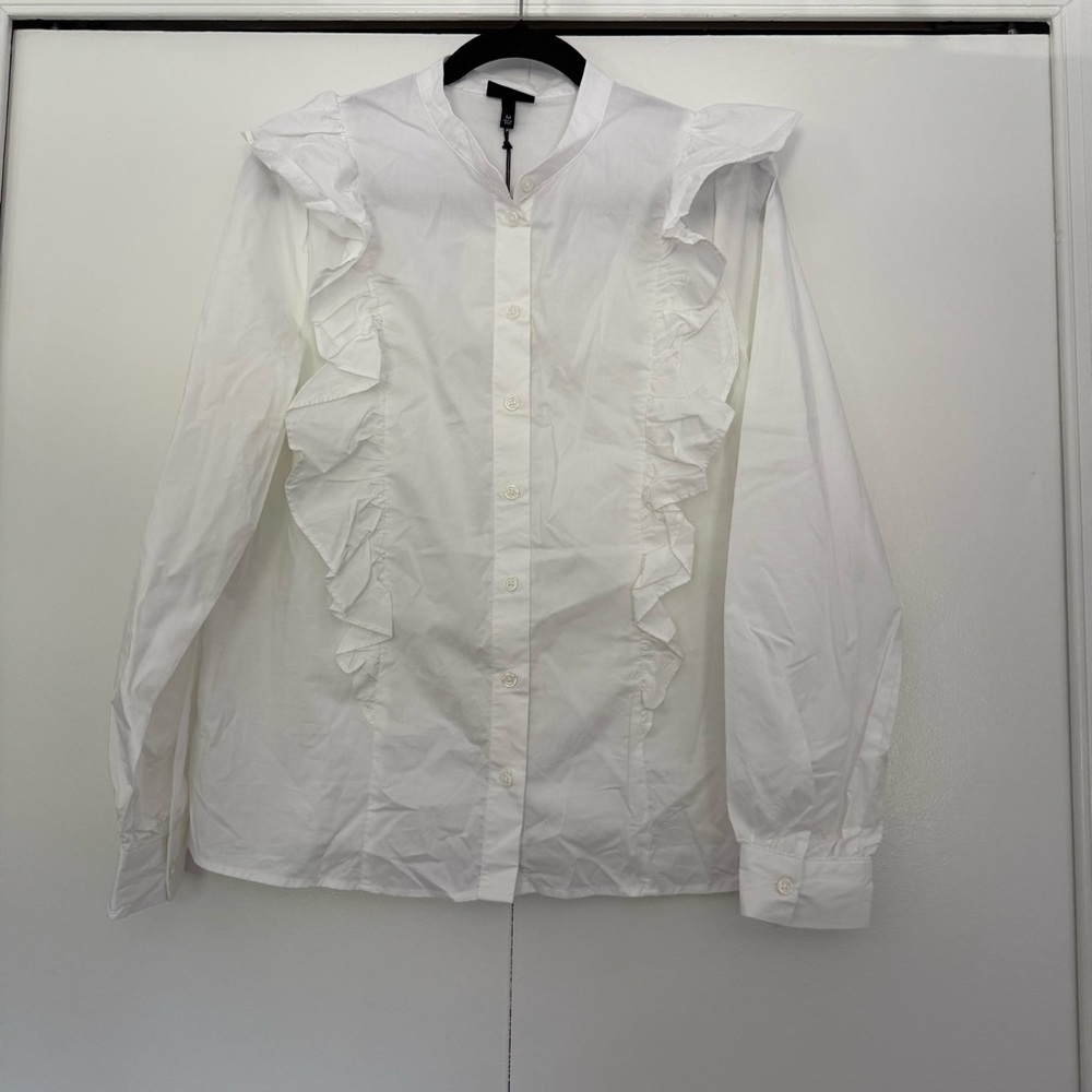 NWT Who What Wear Black blouse long sleeve ruffles M button down collared neck